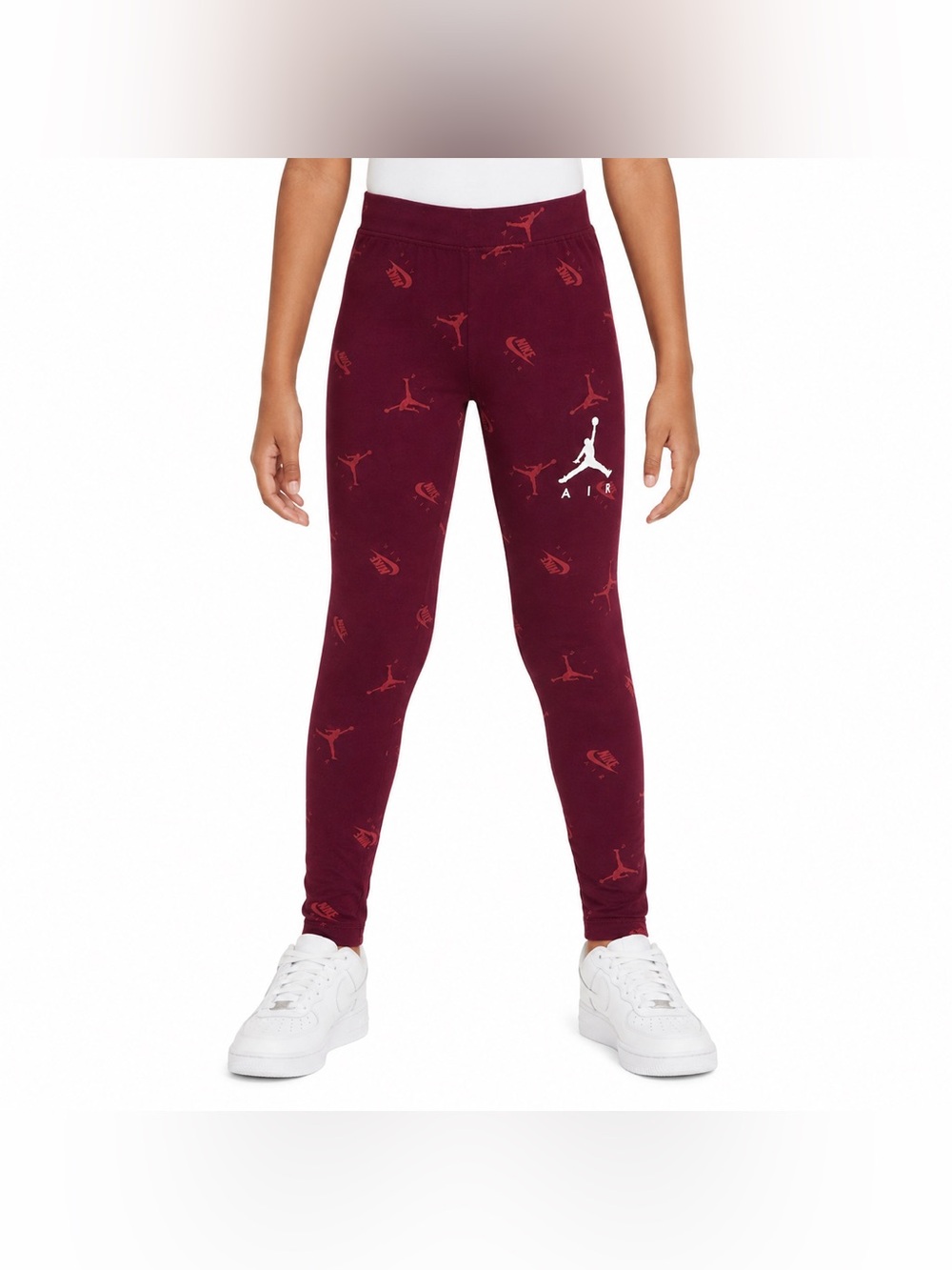 Nike Jordan Air Kids Burgundy Allover Logo Leggings Size 10-12 Years